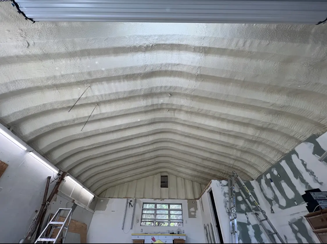 Spray polyurethane foam applied to the underside of a metal roof deck in Mira Monte